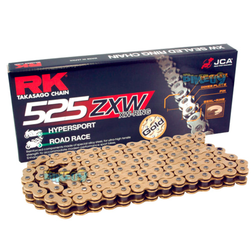 RK 525 ZXW 골드 &amp; 골드 체인, 120 링크, 525 사이즈 - 오토바이 금장 체인 RK525ZXWGG-120