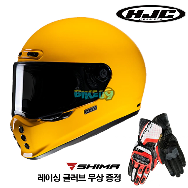 HJC V10 솔리드 딥 옐로우 풀페이스 헬멧 (레이싱 글러브 무상 증정) - 홍진 헬멧 오토바이 용품 안전 장비