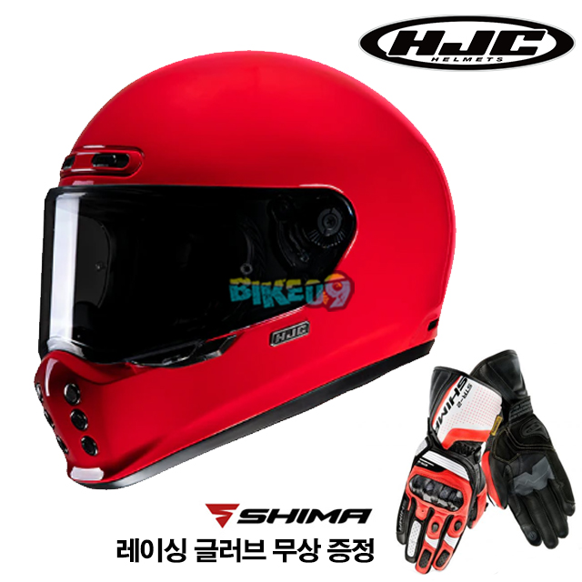 HJC V10 솔리드 딥 레드 풀페이스 헬멧 (레이싱 글러브 무상 증정) - 홍진 헬멧 오토바이 용품 안전 장비