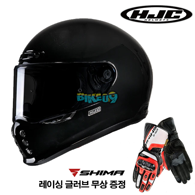 HJC V10 솔리드 블랙 풀페이스 헬멧 (레이싱 글러브 무상 증정) - 홍진 헬멧 오토바이 용품 안전 장비
