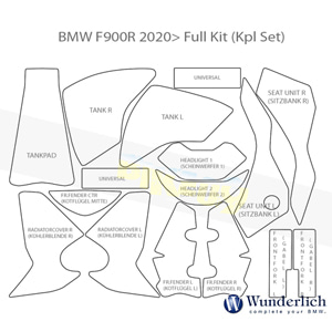 분덜리히 BMW 모토라드 F 900 R 컴플리트 페인트 프로텍션 세트 &gt;프리미엄 쉴드&lt; - 클리어 33332-200